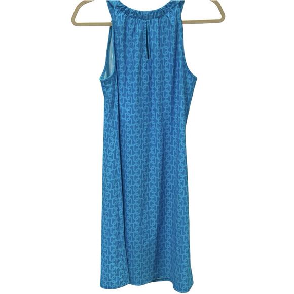 Jude Connally Lisa Halter Bright Blue Chain Pattern Dress Small Keyhole Stretch - Picture 2 of 6